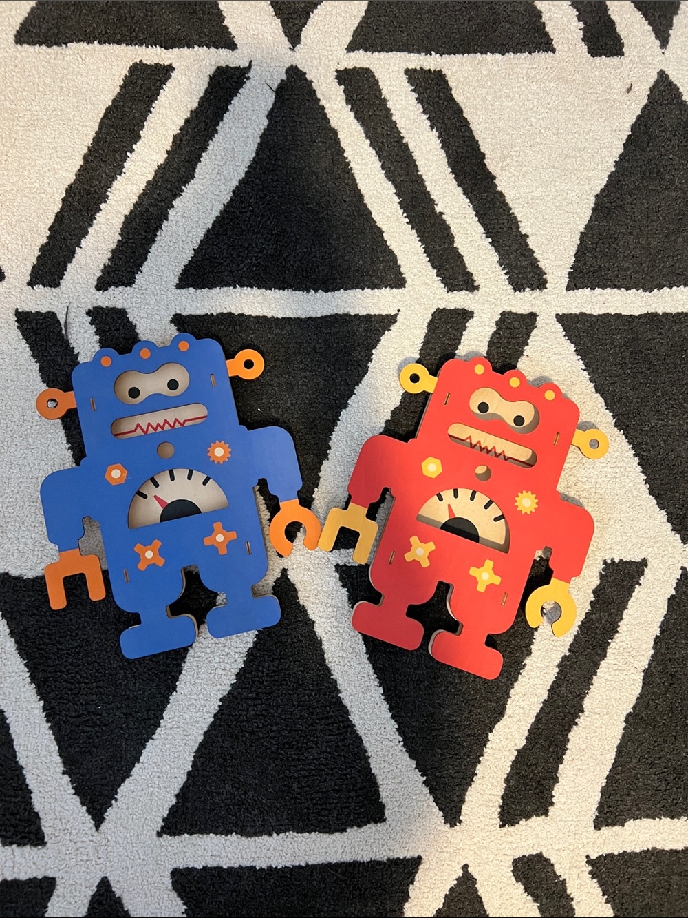 Blue and Red Wooden Robot Wall Decor for Kids Room